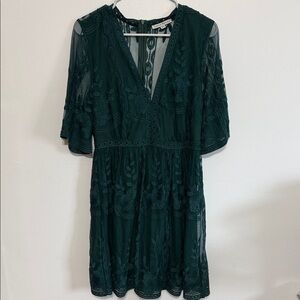 Haute Monde Deep Green Lace Mini Dress